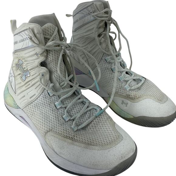 Under Armour White/Gray/Ice Blue Hi Top Court Shoes - Picture 1 of 8